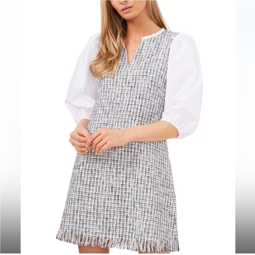 Riley & Rae's tweed puff-sleeve dress